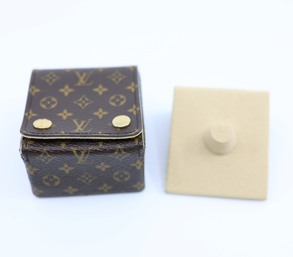 F0 Authentic LOUIS VUITTON Monogram Ring Case Jewelry Box Travel Pouch Brown